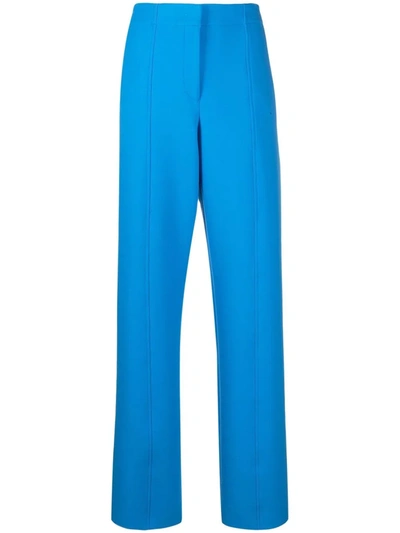 Shop Ferragamo High-waisted Straight-leg Trousers In 蓝色