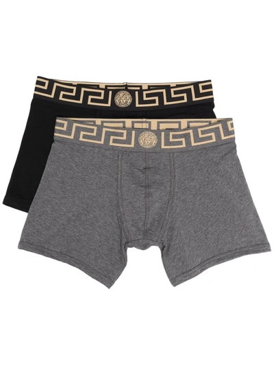 Shop Versace Logo-waistband Boxers (set Of Two) In Black