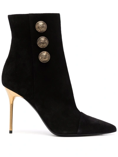 Shop Balmain Roni Button-detail Suede Boots In 黑色