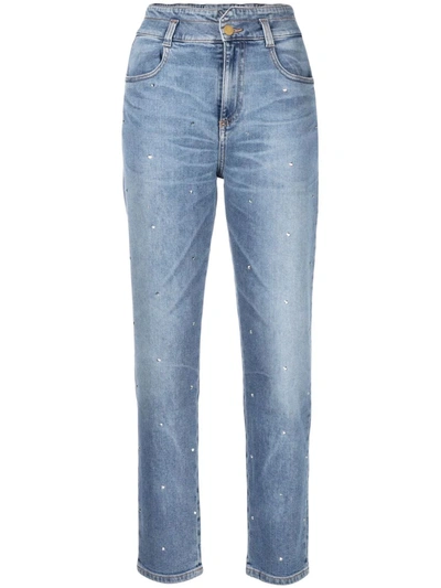 Shop Ermanno Firenze Stud-embellished Bootcut Jeans In 蓝色