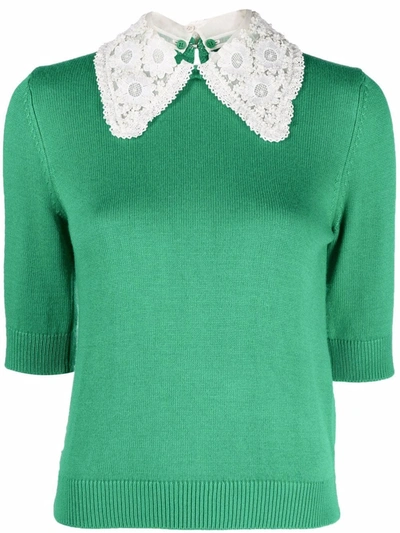 Shop Essentiel Antwerp Antigua Lace-collar Knitted Top In 绿色