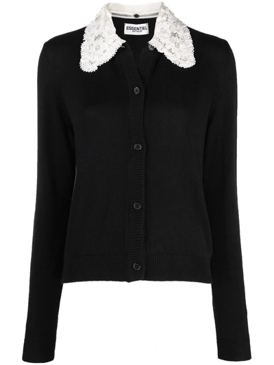 Shop Essentiel Antwerp Aperitif Lace-collar Cardigan In 黑色