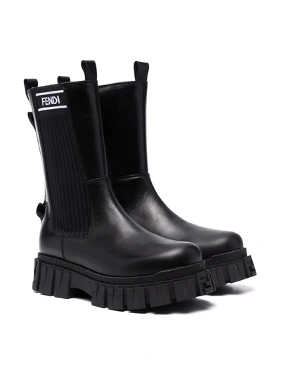 Shop Fendi Logo Calf-length Boots In 黑色