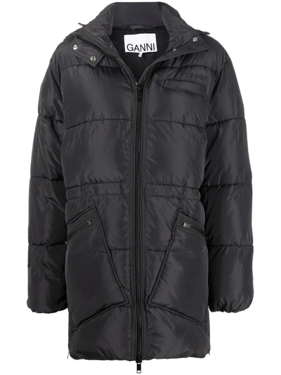 Shop Ganni Oversize Midi Puffer Jacket In 黑色