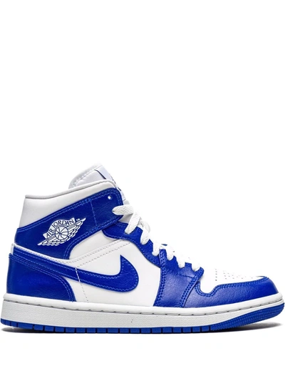 Shop Jordan Air  1 Mid "kentucky Blue" Sneakers In White