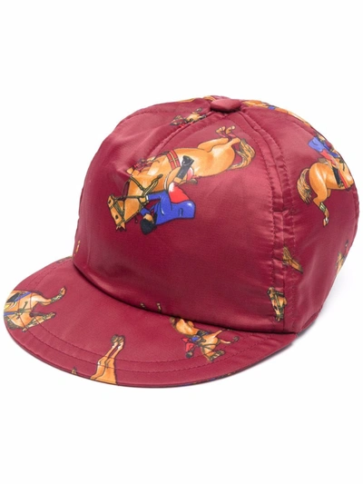 Pre-owned Versace Horse-print Baseball Cap In 红色