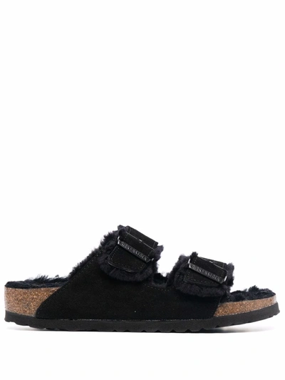 Shop Birkenstock Shearling-trim Detail Sandals In 黑色