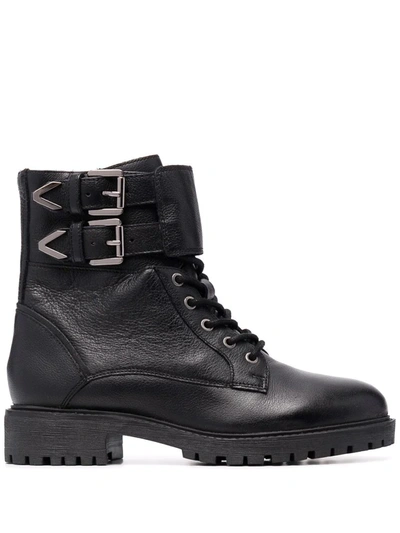 Geox Lace-up Leather Boots In 黑色