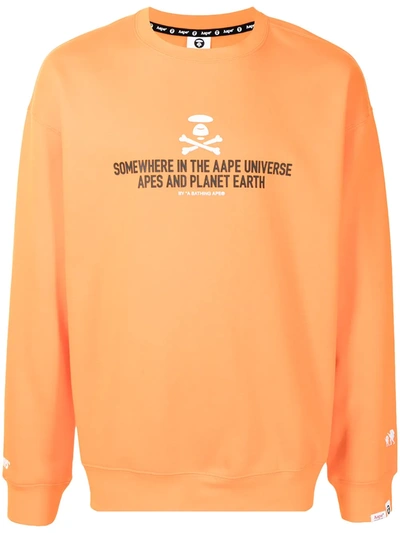 Shop Aape By A Bathing Ape Slogan-print Cotton Sweatshirt In 橘色