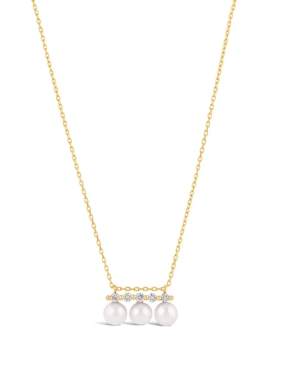 Shop Dinny Hall 14kt Yellow Gold Shuga Triple Pearl Diamond Pendant Necklace In 金色