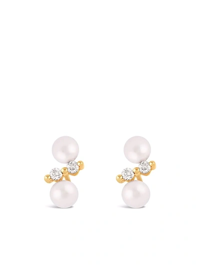 Shop Dinny Hall 14kt Yellow Gold Shuga Double Pearl Diamond Stud Earrings In 金色