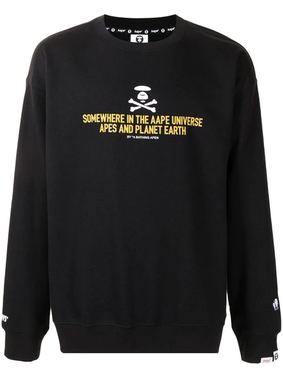 Shop Aape By A Bathing Ape Slogan-print Sweatshirt In 黑色