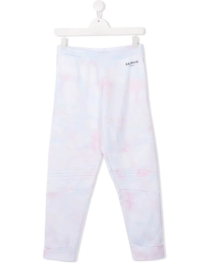 Shop Balmain Teen Logo-print Tie-dye Track Pants In 白色