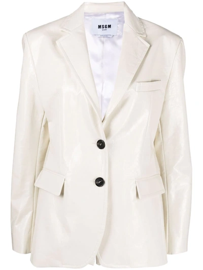 Shop Msgm Crackle-effect Eco Leather Blazer In 白色