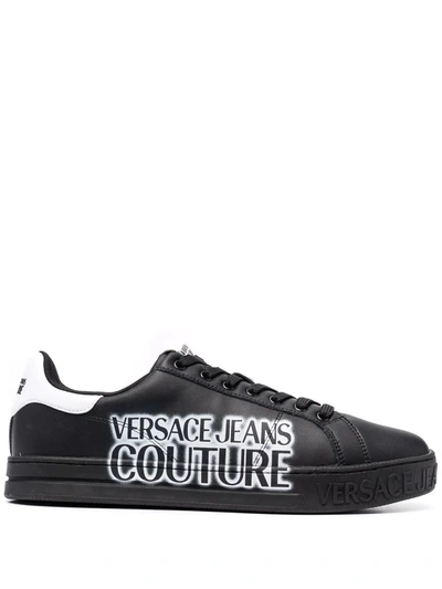 Shop Versace Jeans Couture Logo-print Lace-up Sneakers In 黑色