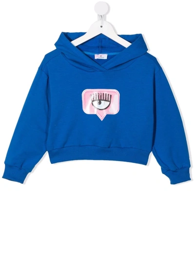 Chiara Ferragni Eye-like Cropped Hoodie In 蓝色