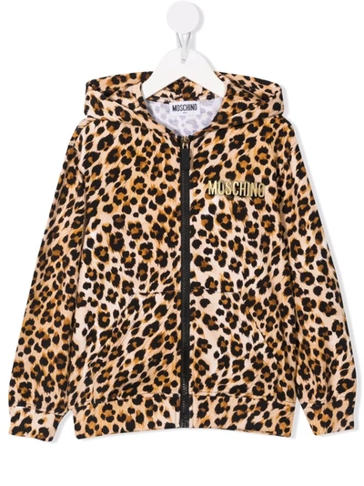 Shop Moschino Leopard-print Cotton Hoodie In 中性色