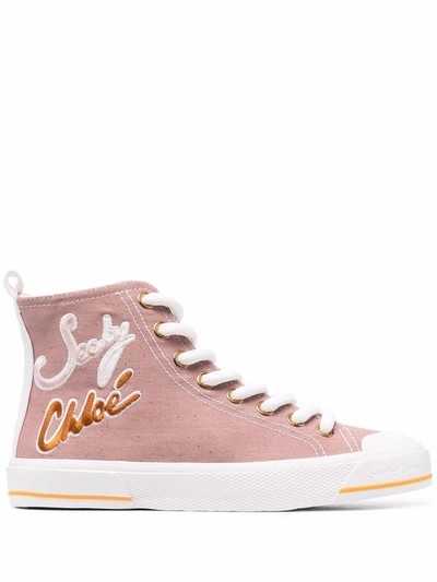 Shop See By Chloé Embroidered-logo High-top Trainers In 粉色