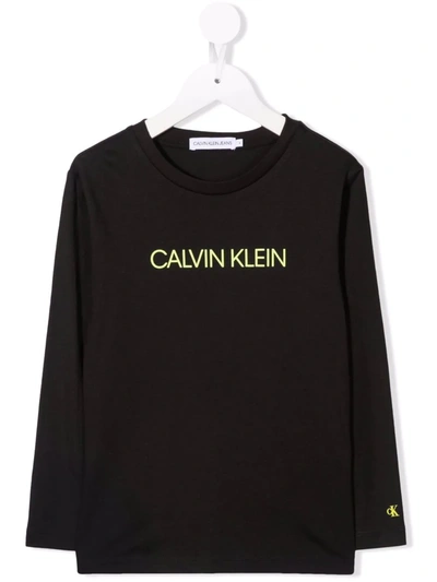 Shop Calvin Klein Logo-print Long-sleeve Top In 黑色