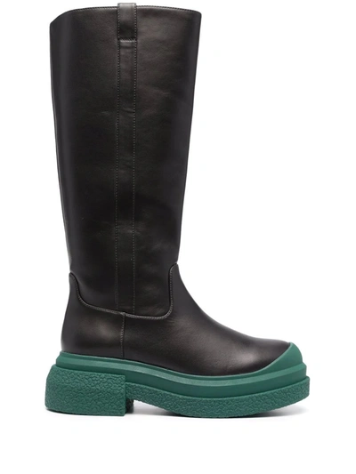 Stuart Weitzman Charli Leather Boots With Green Sole In 黑色
