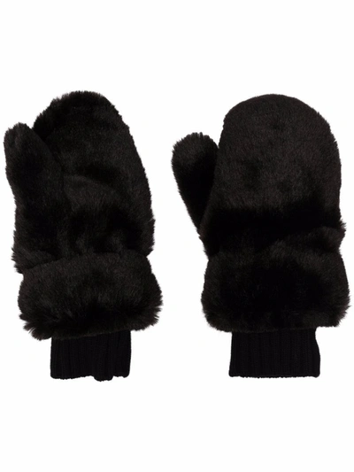 Shop Givenchy Faux Fur Mittens In 黑色