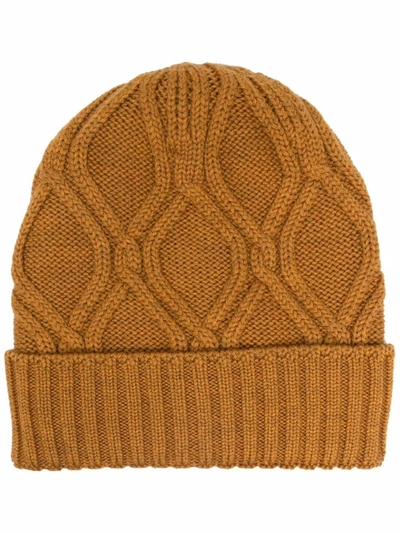 Shop Lardini Cable-knit Wool Beanie In 橘色