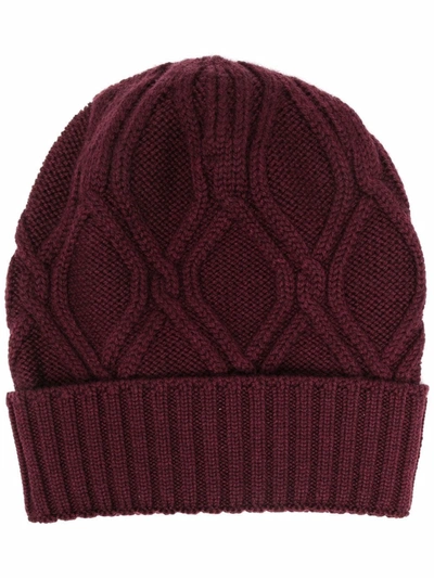 Shop Lardini Cable-knit Wool Beanie In 红色