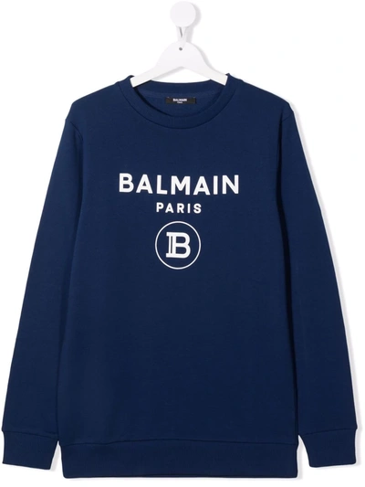 Shop Balmain Teen Logo-print Cotton Sweatshirt In 蓝色