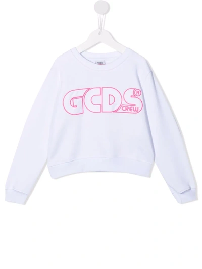 Gcds Logo-embroidered Cotton Sweatshirt In 白色