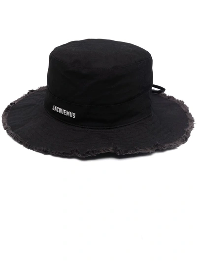 Shop Jacquemus Logo Embroidered Sun Hat In 黑色