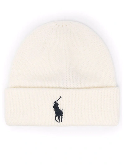 Polo Ralph Lauren Polo Pony Embroidered Beanie Hat In White | ModeSens