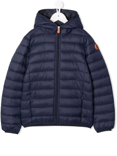 Save The Duck Logo-patch Hooded Puffer Jacket In 蓝色