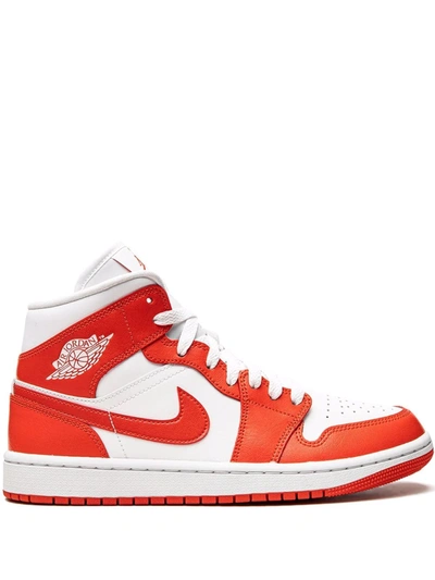 Shop Jordan Air  1 Mid "habanero Red" Sneakers In White