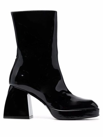 Shop Nodaleto High-shine Ankle Boots In 黑色