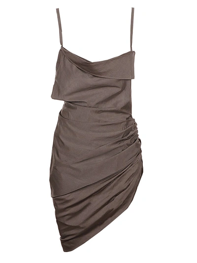 Shop Jacquemus Saudade Asymmetrical Mini Dress In Brown