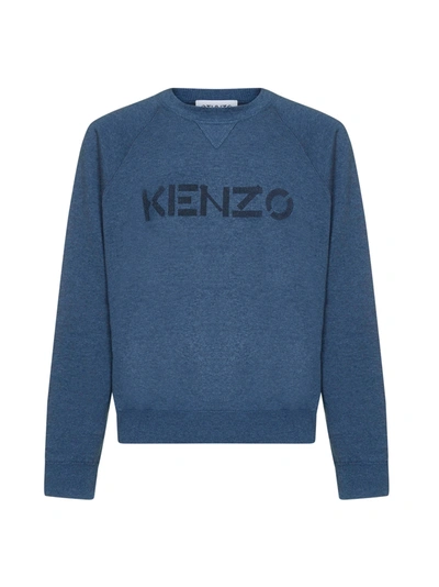 Shop Kenzo Logo Print Crewneck Jumper In Blue