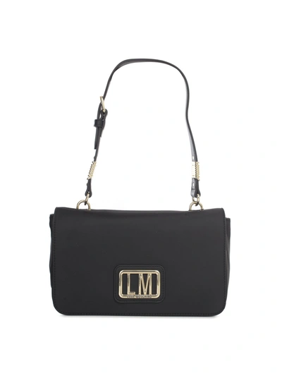 Shop Love Moschino Logo Plaque Shoulder Bag In Black