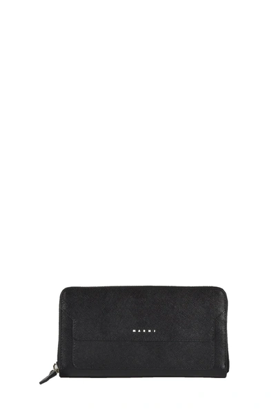 Shop Marni Logo Print Zip Around Wallet In Black