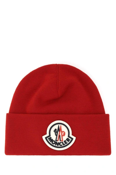 Shop Moncler Logo Patched Beanie In Red
