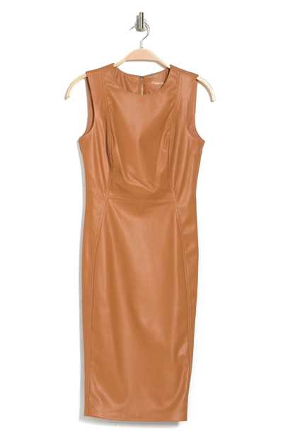 Calvin Klein Faux Leather Sheath Dress In Honey | ModeSens