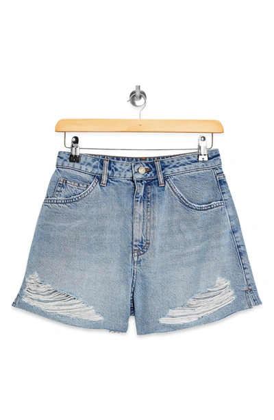 Shop Topshop Extreme Ripped A-line Mom Shorts In Mid Denim