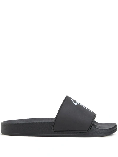 Giuseppe Zanotti Brett Signature-print Slides In Schwarz