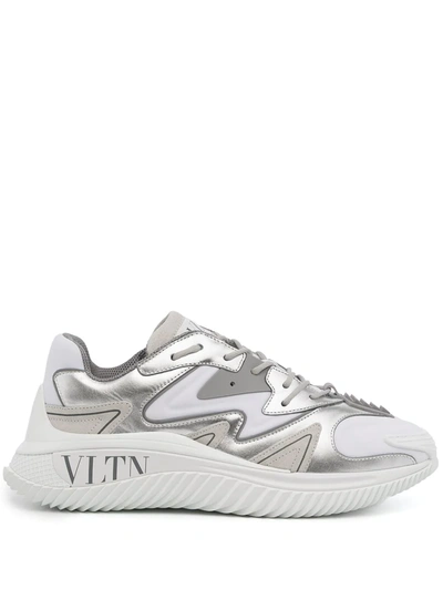 Shop Valentino Panelled Low-top Sneakers In Grau