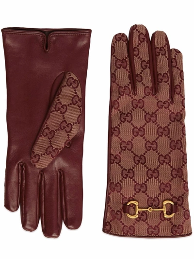 Shop Gucci Horsebit-detail Gg-canvas Gloves In Braun