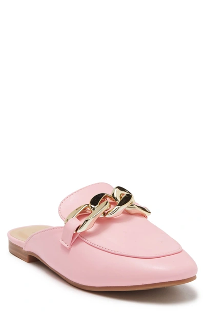 Shop Nicole Miller Chain Embellished Leather Loafer Mule In Pink