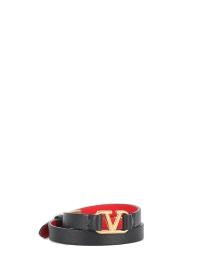 Shop Valentino Vlogo Wrap Bracelet In Black