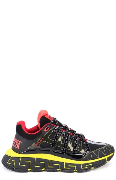 Shop Versace Trigreca Panelled Sneakers In Black