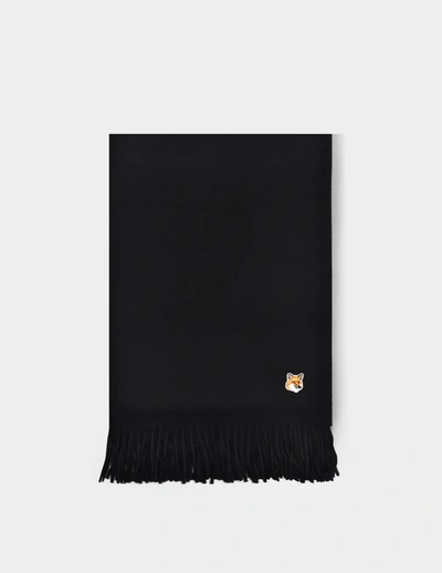 Shop Maison Kitsuné Small Fox Head Wool Scarf In Black