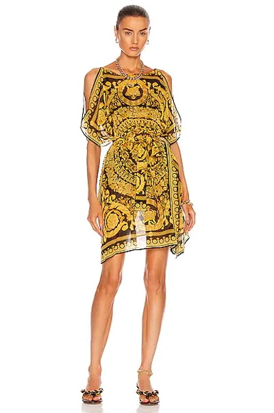 Shop Versace Barocco Short Sleeve Dress In Nero & Oro
