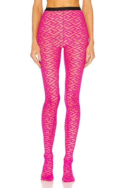 Versace La Greca Monogram Tights In Pink, ModeSens